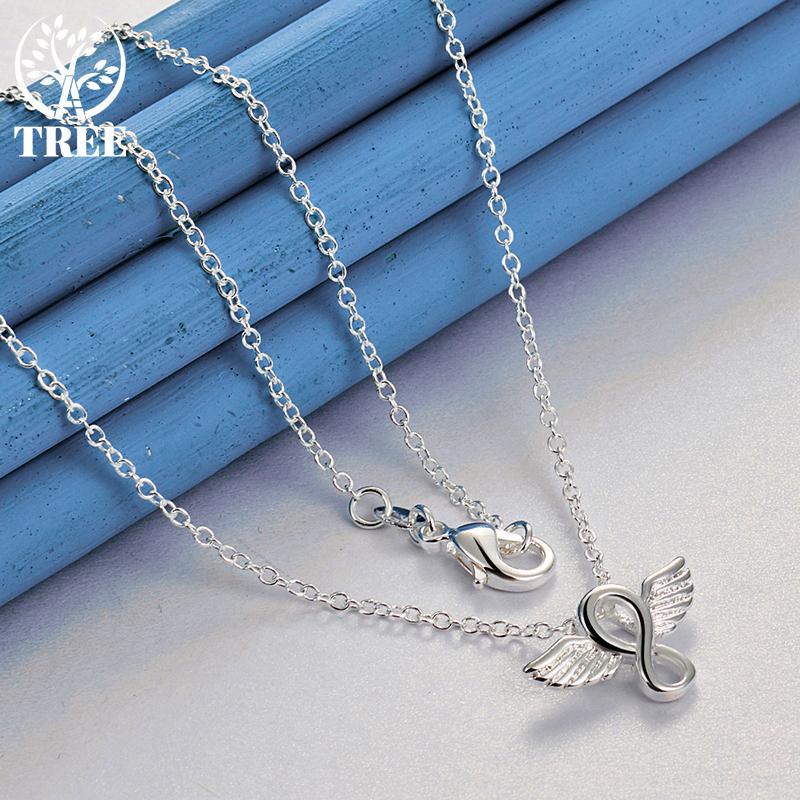 925 Sterling Silver 18 Inches Angel Wings Pendant Necklace Jewelry