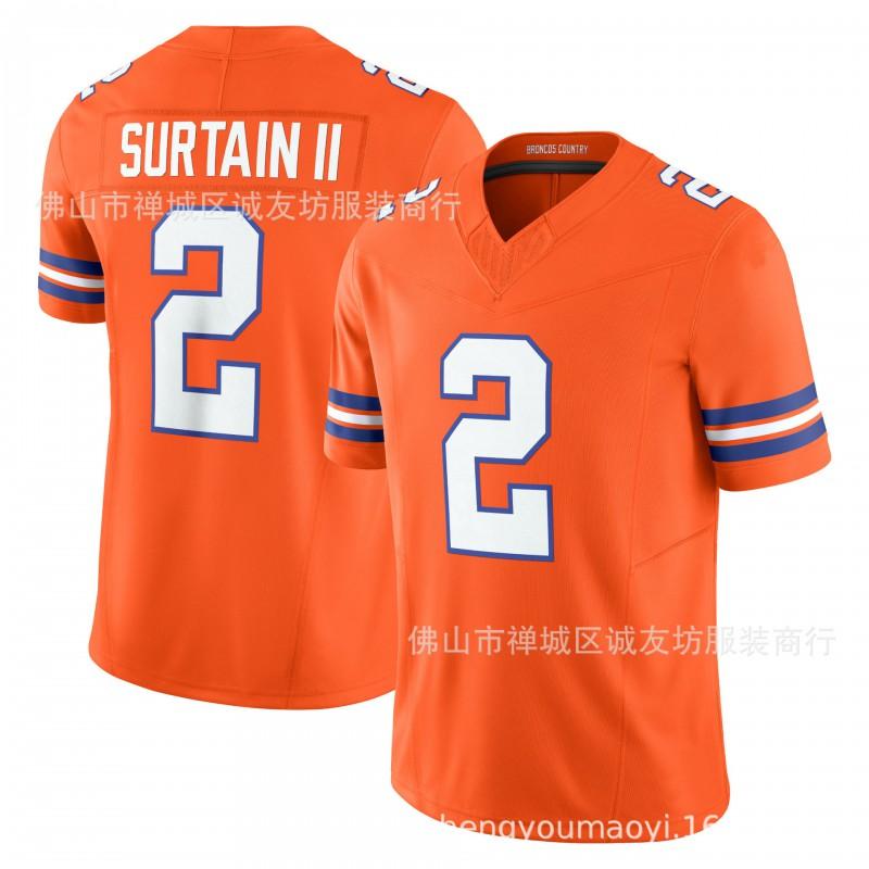 3rd Gen Football Jersey Mens Vintage Orange Broncos 2 Surtain II Sports Shirt