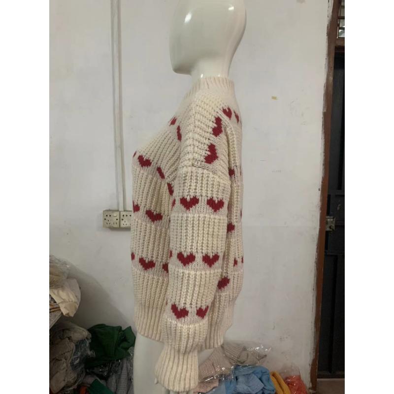 Damen lockerer Pullover mit Love-Jacquard