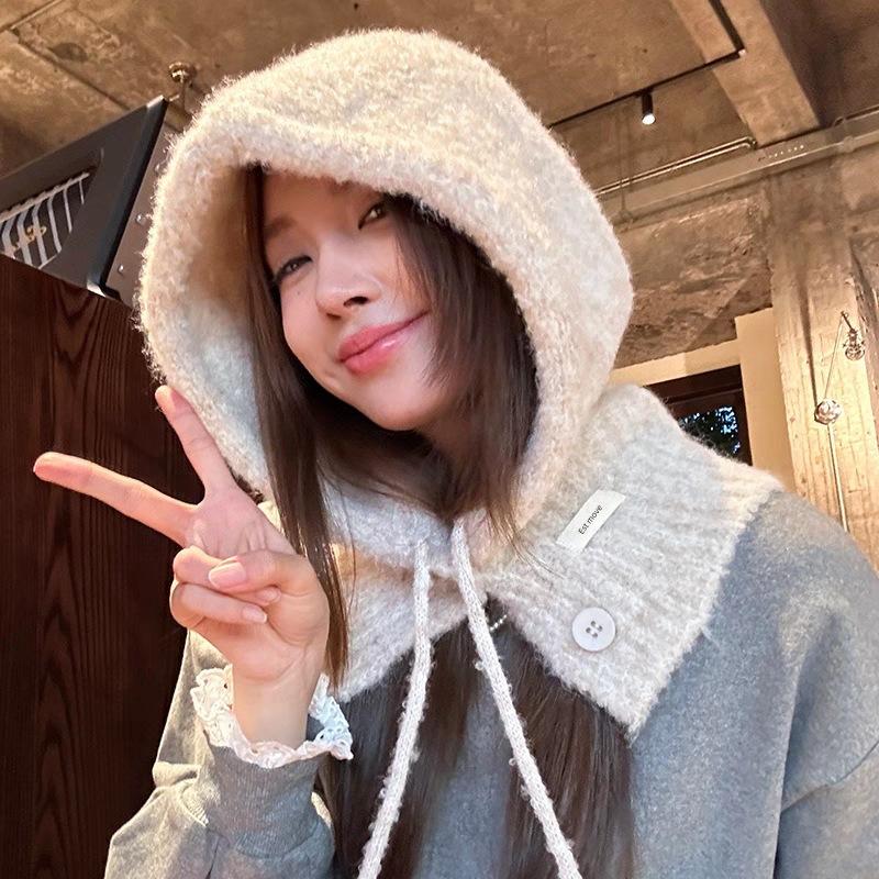 Soft Plu Baroque Hat Scarf One-Piece Sle Anti-Hairy Warm Leisure Casual Knitted Cap for Women Autumn Season Multi-Functional
