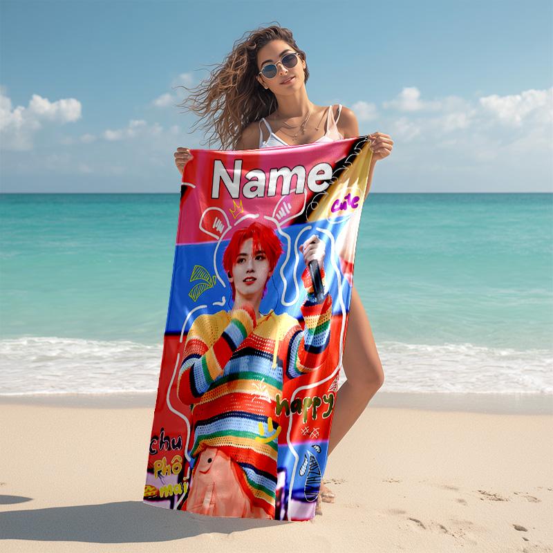 Personalized customized proof beach towel with TOP lands boy group Zhu Zhixin pattern - soft, absorbent,quick-drying,perfect swimming,camping&bathing