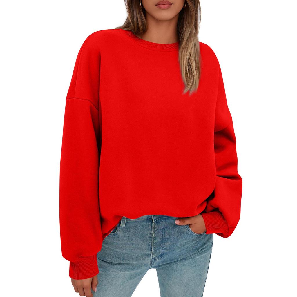Sweatshirts For Women Oversized Round Neck  Fleece Pullover Casual Long Sleeve Tops