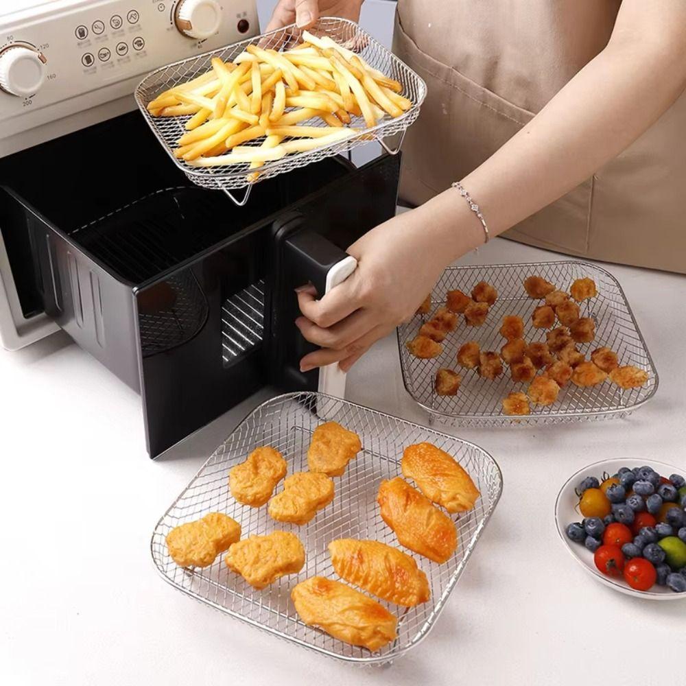 Stainless Steel Air Fryer Rack Non-Stick Airfryer Tray New Grill Basket Kitchen Gadgets