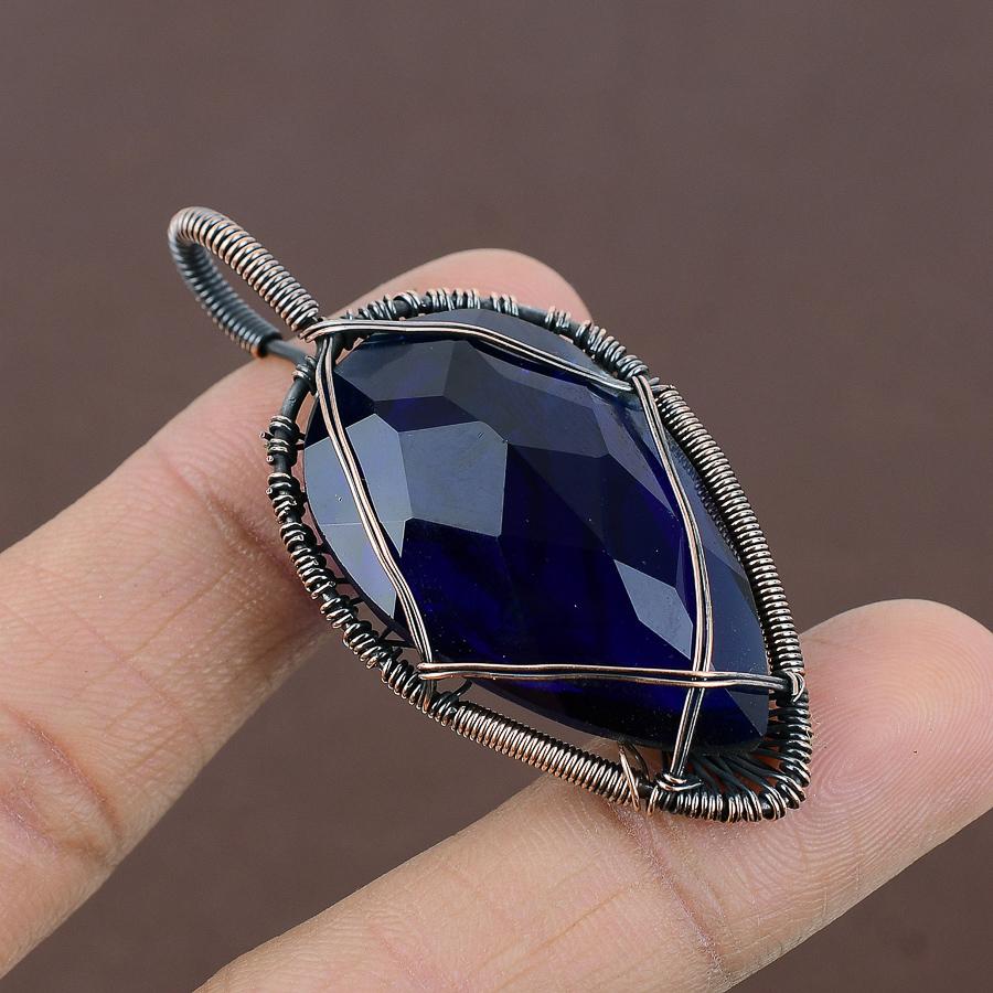 Natürlicher Lebensbaum London Blautopas Kupferdraht Wickelanhänger 2,40" u0O48