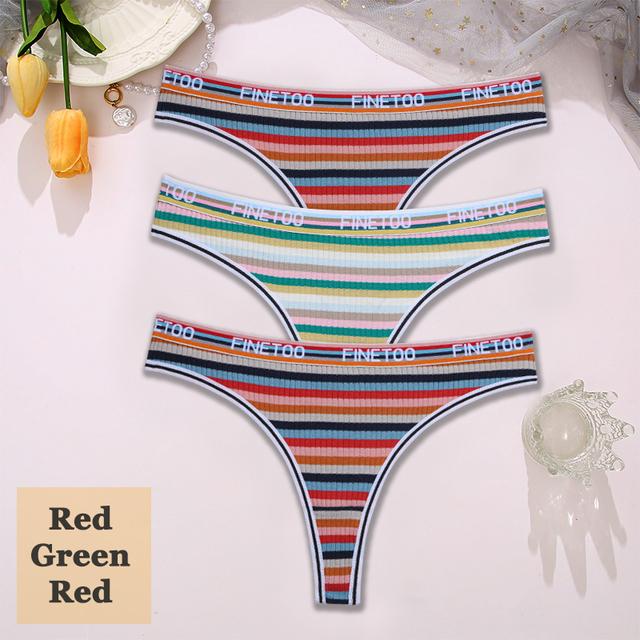 3 STK/sett Fargerike stripete bomull Dametruser Sexy G-String Undertøy Dame Pustende Thong Intimates Undertøy T-Back Truser