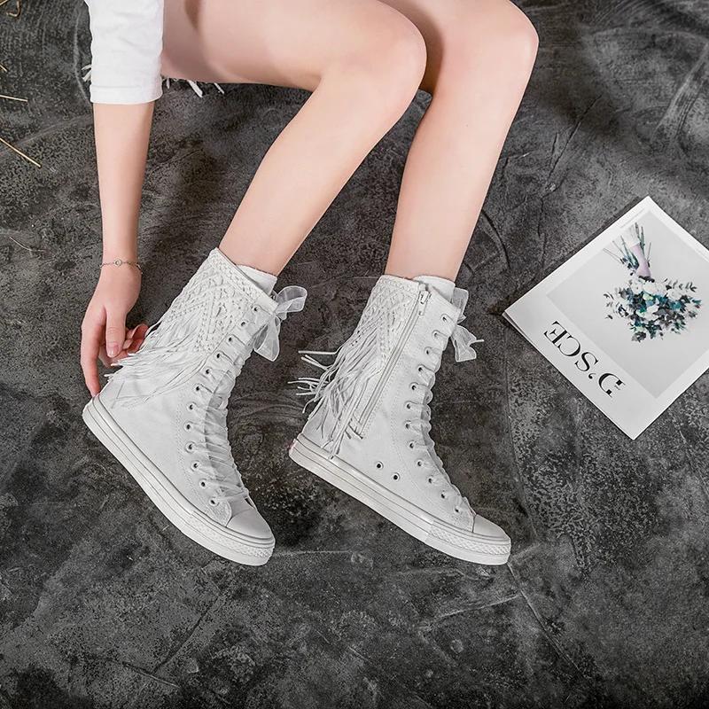 Fashion Personalized Women Boot New Womes Canvas Boot Ankle Boot Tassel Decorated Flats Embroidery Comfortable Vulcanized Sneakers Tenis