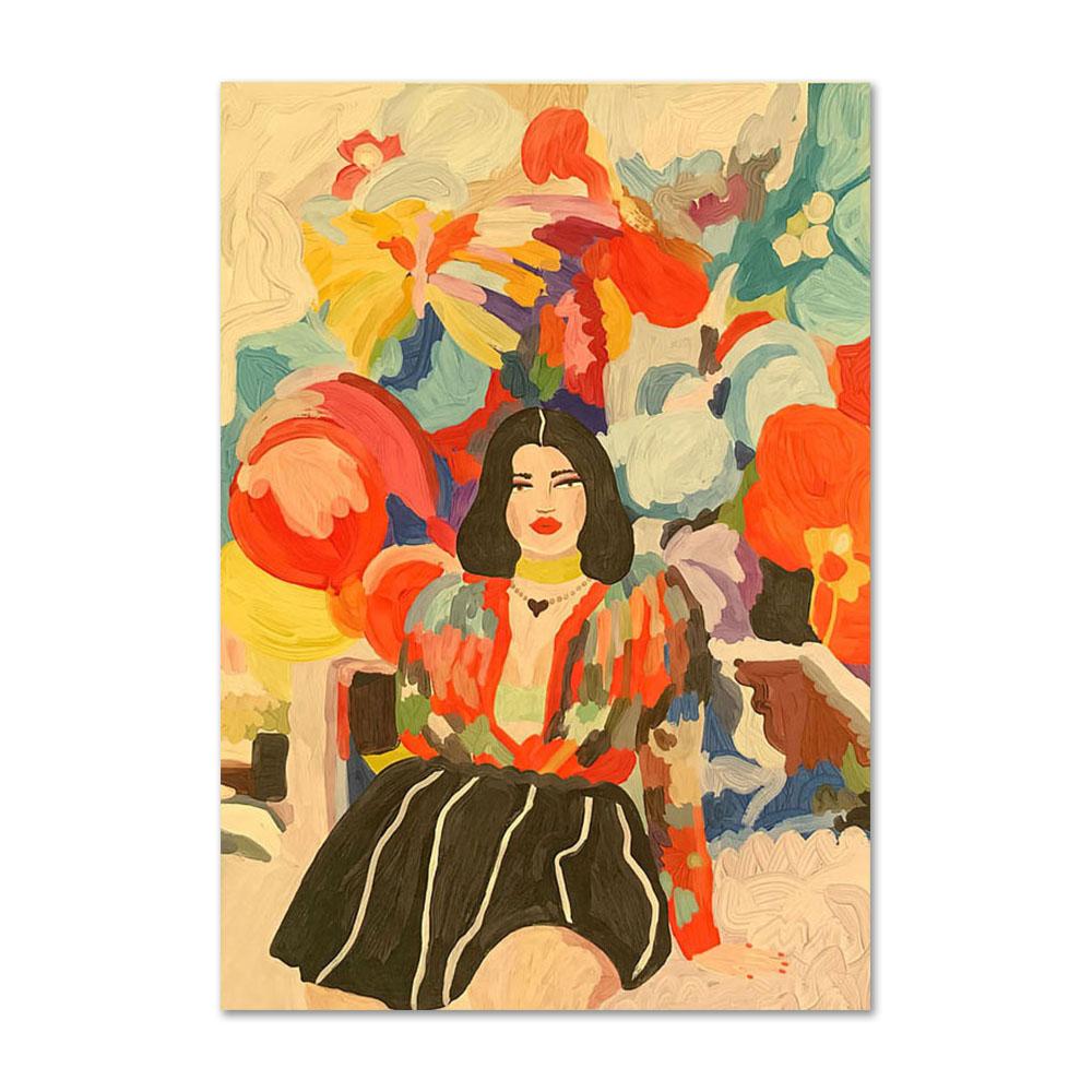 Vintage Fashion Girl Portrait Posters and Prints Paris Flower Wall Art Canvas Painting Wall Pictures for Living Room Decor Art