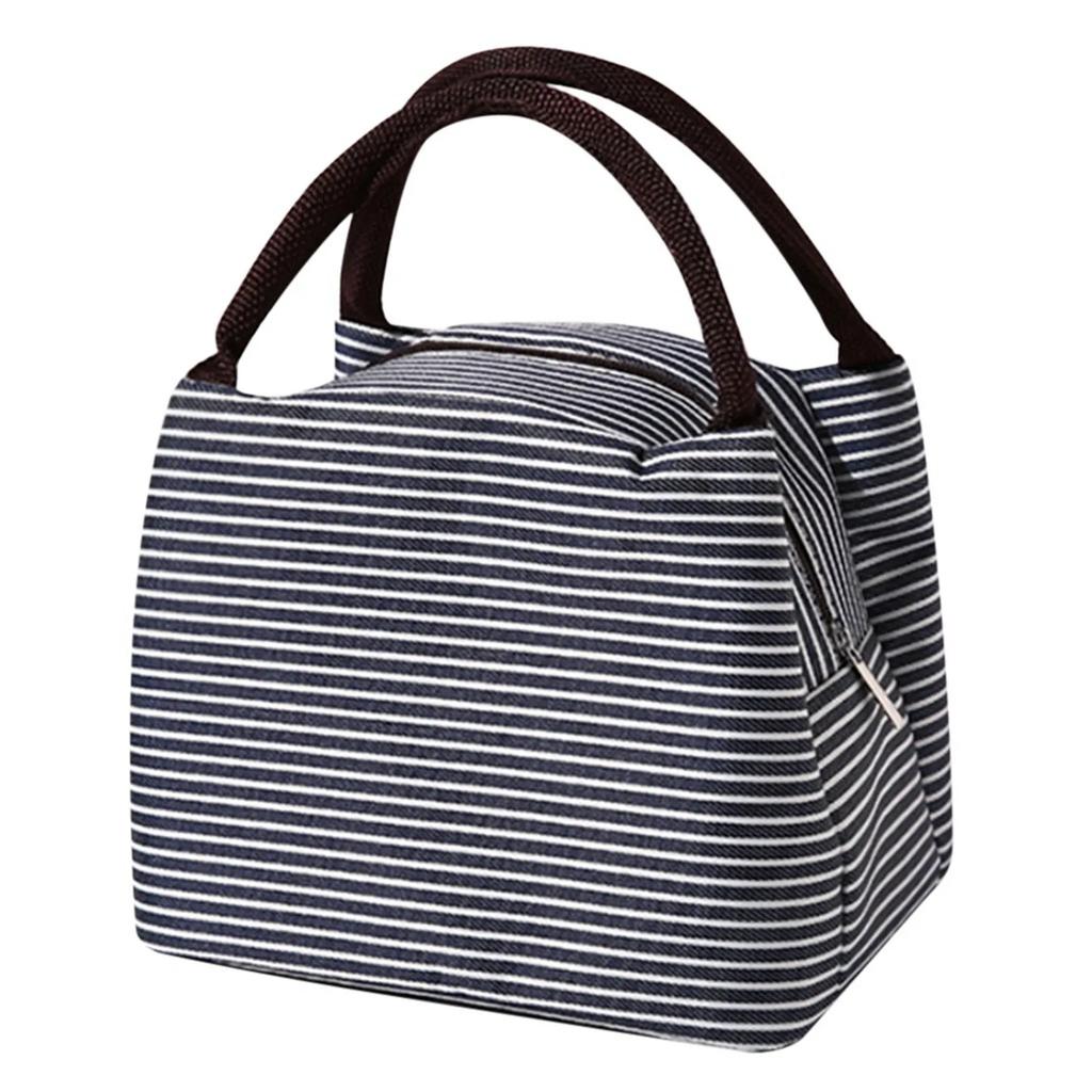 Multi-Tragbar Quadratisch Lunchtasche Waschbar Gestreift, Wiederverwendbar Auslaufsicher Isolierend Tragetasche Bento-Tasche