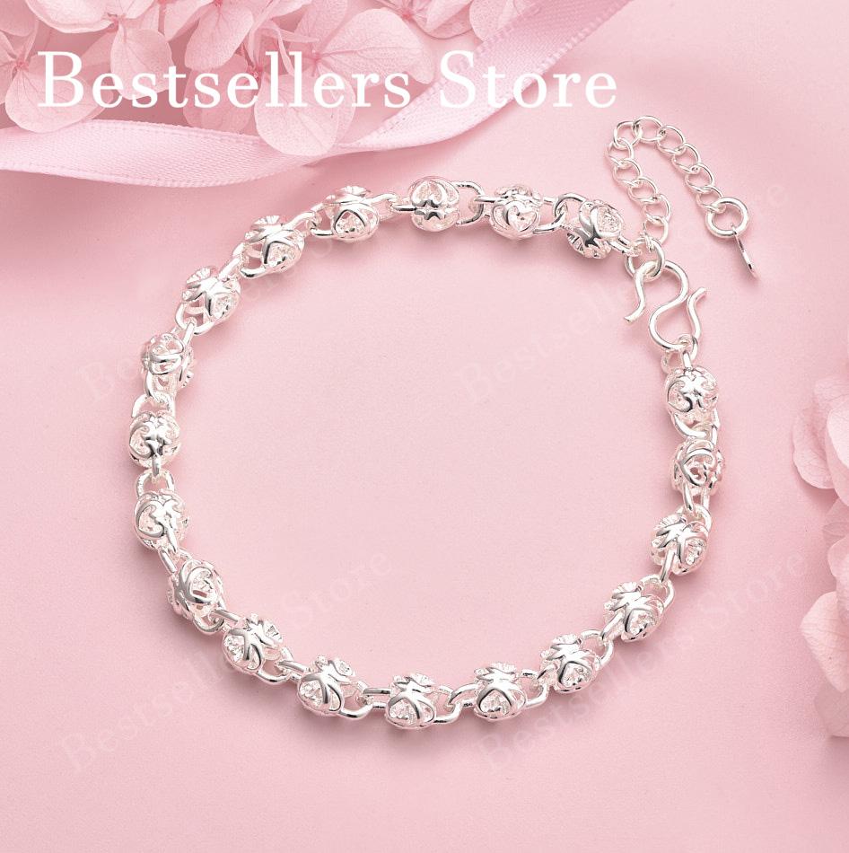 925 Sterling Silver 8-inch Exquisite Hollow Rose Bracelet for Women's Fashion Wedding Party Jewelry Accessories