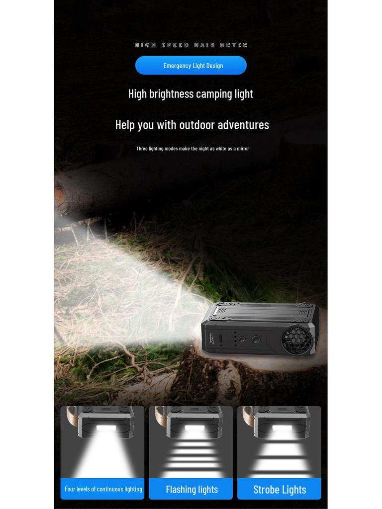 W10 Multifunctional High-Speed Turbo Fan with LED Light & Power Bank - 130,000 Speed Dust Removal Hair Dryer