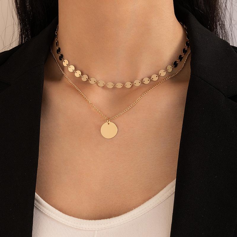 Accessories Simple ins wind Y-shaped necklace, disc gold coin pendant choker sweater chain necklace accessories women