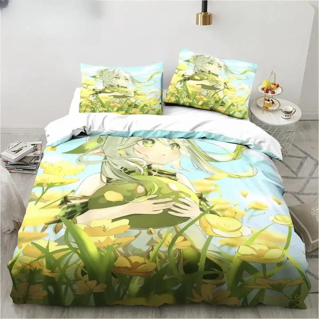 Comforter New Genshin Impact Nahida Kawaii Cute Cartoon Nahida King Twin Double Child Bedding Set Microfiber Or Polyester