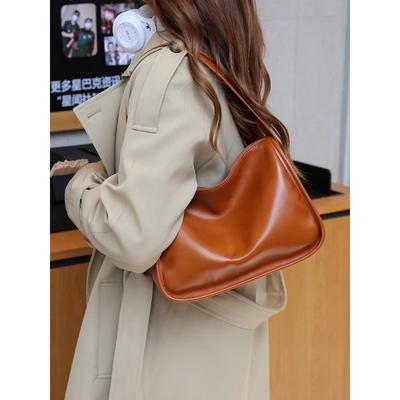 Genuine Leather Underarm Bag Retro Commuter Premium Feel Niche Design Broadband Shoulder Crossbody Bag Women's Bag
