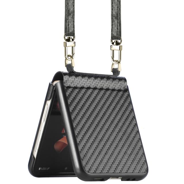 

Чехол из углеродного волокна с защитой от отпечатков пальцев для Samsung Galaxy Z Flip 3 Flip4 Flip 4 Flip3 5g с матовым ремнем на плечо for Samsung Z Flip 4 чёрный