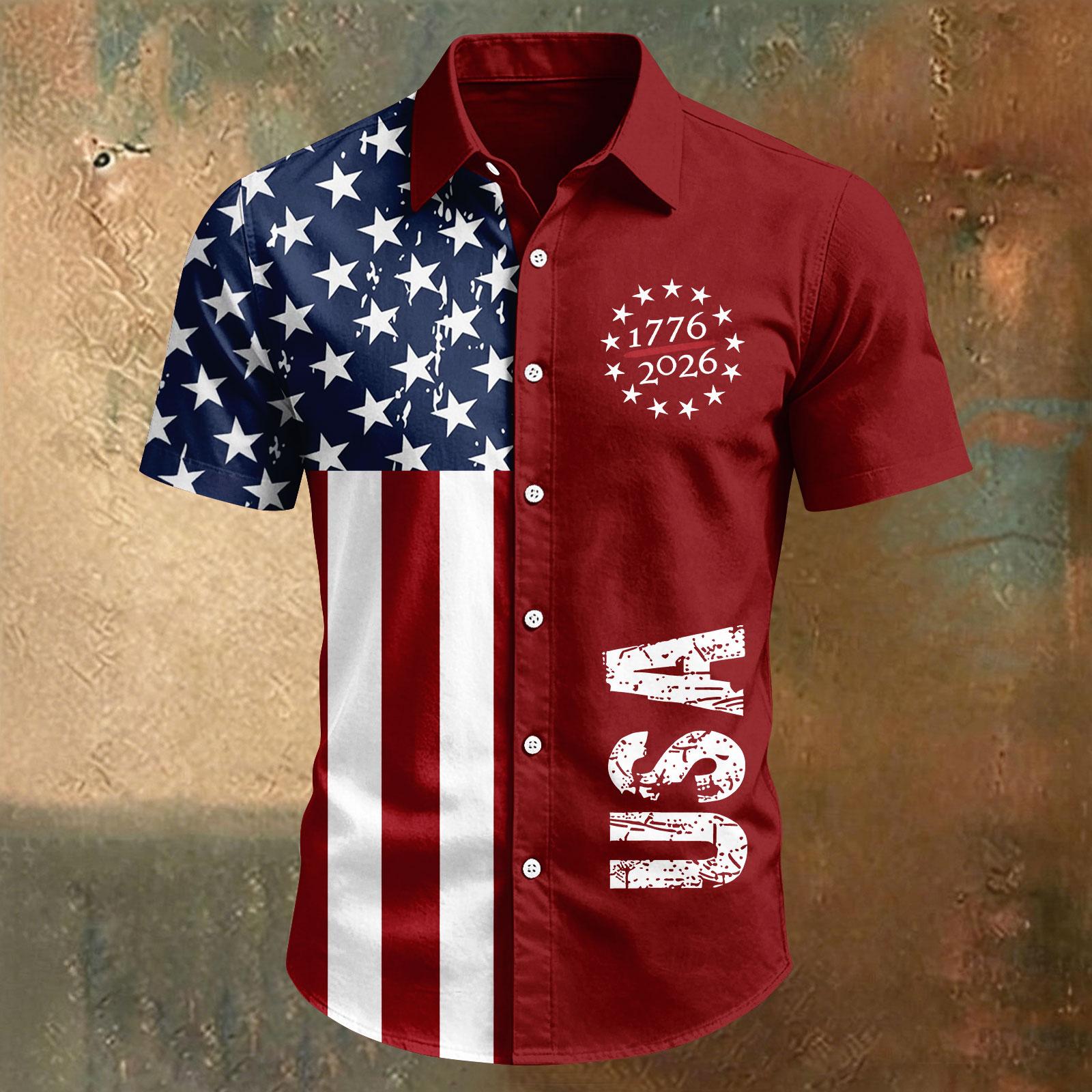 

Men s Independence Day Printed Collared Top Men s Casual Sports Short-Sleeve Shirt XXXXL красный