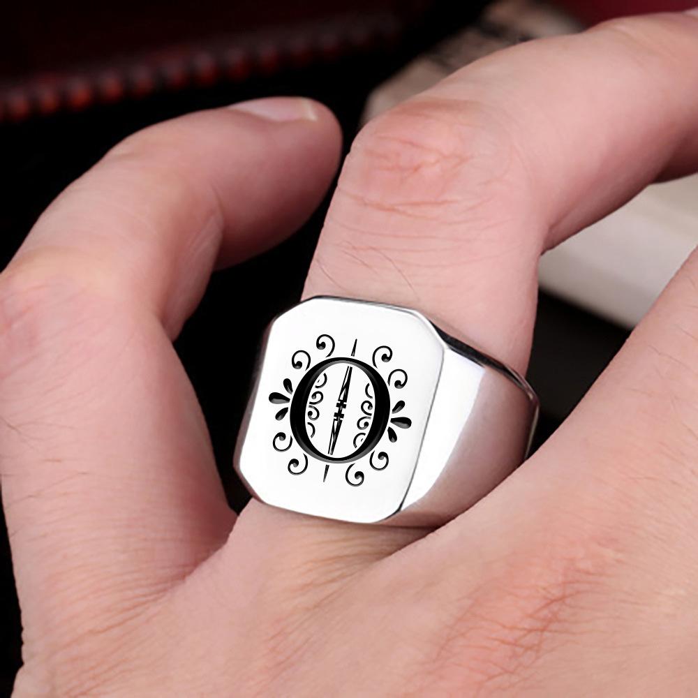 European and American Cross Stainless Steel Ring Jewelry Silver 26 Letter Titanium Steel Ring Men's Ring Jewelry Factory Wholesale