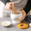 Cartoon Cat Ceramic Jar, Mashed Garlic Mortar Garlic Porcelain Jar Household Garlic Masher Pounding Medicine Jar Spice Grinder