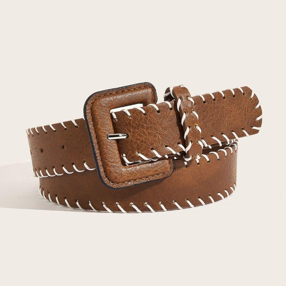 Harajuku Vintage Wide Belt Retro Western Cowboy Belt Casual PU Leather Waistband  Lady