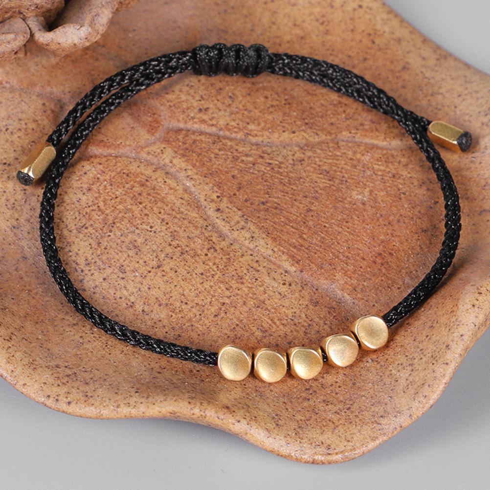 2Pcs Tibetan Copper Beads Bracelet Adjustable Handmade Buddhist Lucky Knot Red+Black Cord Bracelet for Women Men