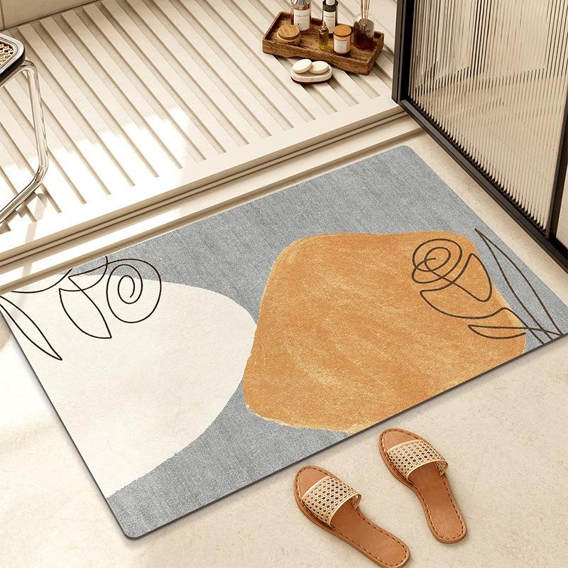 Diatom Mud Bathroom Mat Minimalist Abstract Geometric Pattern Quick Dry Absorbent Non Slip Toilet Door Mat for Home Decor