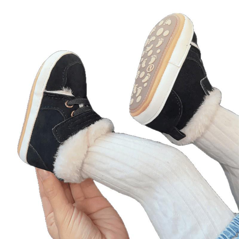 Baby High-Top Yellow Walking Shoes - Thick Plush Cotton, Non-Slip Soft Sole, Warm Boots for Boys (0-1 Year)