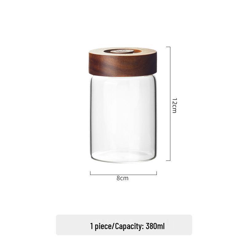 Coffee Bean Sealed Glass Jar with One-Way Valve, Wooden Lid - for Coffee, Tea, and Dried Goods Storage