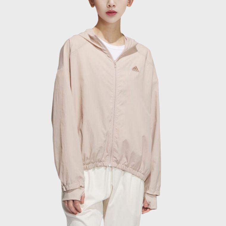 Adidas Solid Color Logo Loose Fit Zip-Up Hoodie Women Jackets Light-Gray Brown IP3959