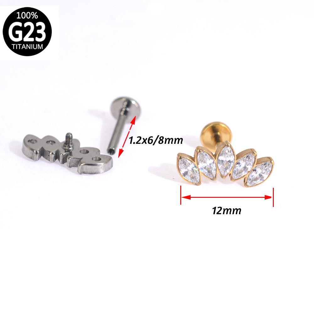 6/8mm G23 Titanium Crown Diamond Lip Stud Ring for Medusa Piercing, 16G