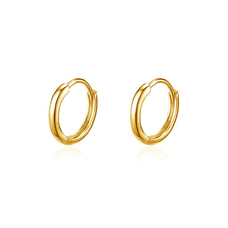 Silver 6/8/10MM Smooth Surface Round 14K Gold Plated Hoop Earrings For Women Classic Fine Jewelry Piercing Ear Accessories