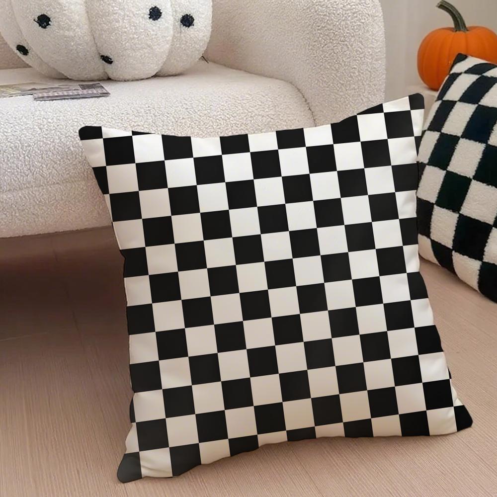 Blackandwhite Pattern Cushion Cover Throw Pillow Cover Hidden Button Durable Polyester Chair Cushion