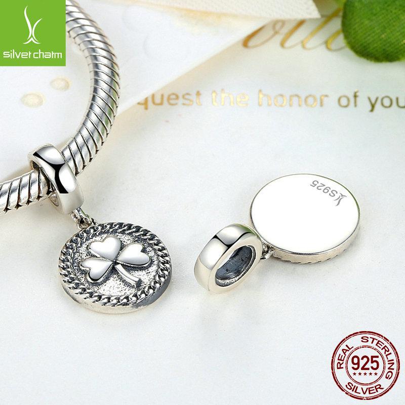Yinziyun S925 Sterling Silver Clover Pendant Charm Beads SCC039
