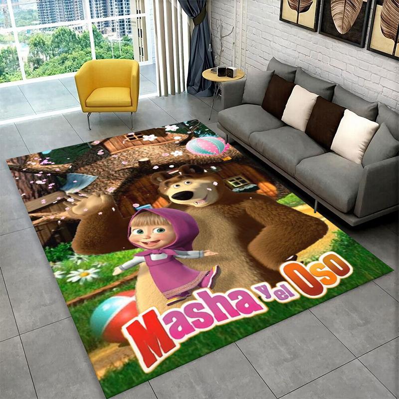 Cartoon Cute M-Masha Bear Non-Slip Area Rug for Living Room,Bedroom,Playroom,Soft Carpet Floor Mat Home Decor Rug Kids Room