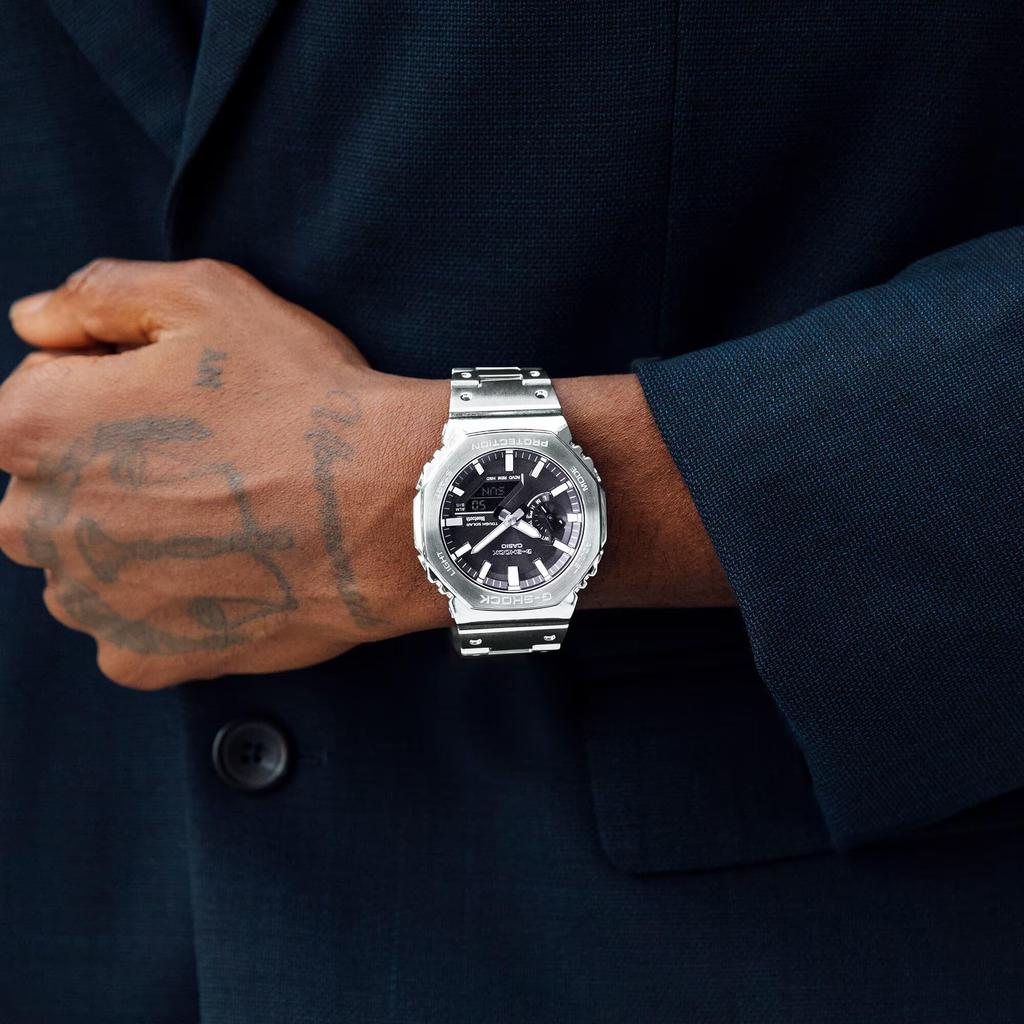 Casio Silver Watch with Full Metal and Tough Solar Technology Model As the Imported from Japan G-Shock GM-B2100SD-1A Men's Watch, Bluetooth, (Same