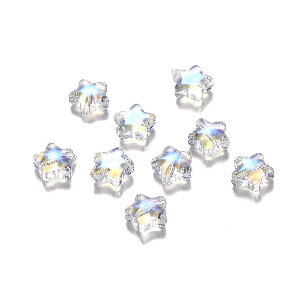 30pcs 8mm Colorful Five-pointed Star Glass Beads Loose Spacer Beads for DIY Handmade Jewelry Making Bracelet Accessories