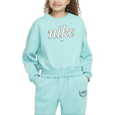 Nike Odzież sportowa Club Fleece Lekka Miękka Ciepła Haftowane Logo Litera Okrągły Dekolt Długi Rękaw Dziecięce Topy Vintage-Zielony FZ5566-338