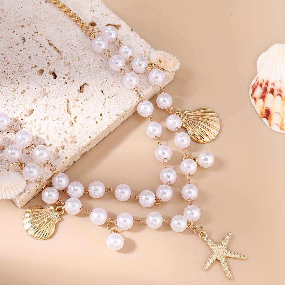 Fashion Summer Beach Shell Starfish Pendant Necklace for Women Girls Pearl Choker Necklaces Party Holiday Jewelry Gifts