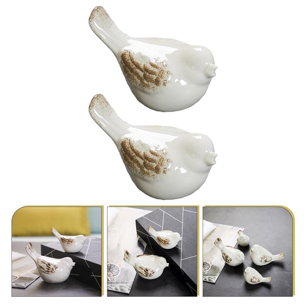 

2 Pcs Home Decor Ceramic Bird Decorative Figurine Household Birds Figurines White Sculpture Craft 8x5cm