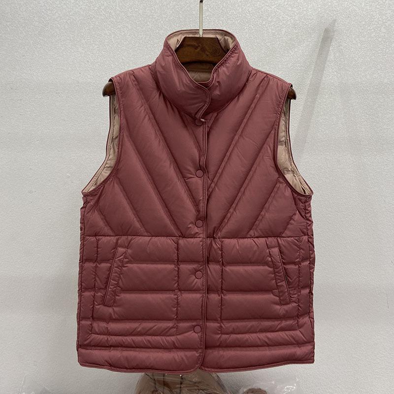 Women Light Weight Thermal Seamlessly Sleeveless Stand Collar White Duck Down Jacket All Match Reversible Chic Vest