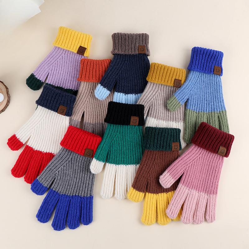 Long Autumn and Winter Touch Screen Korean Finger exposed Cute Knitted Wool Gloves for Winter Windproof Thickened Warm Gloves