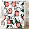 Red Apple Shower Curtain Decor with Green Leaves Modern Floral Bathtub Accessories for Bathroom White Background Print Home Text