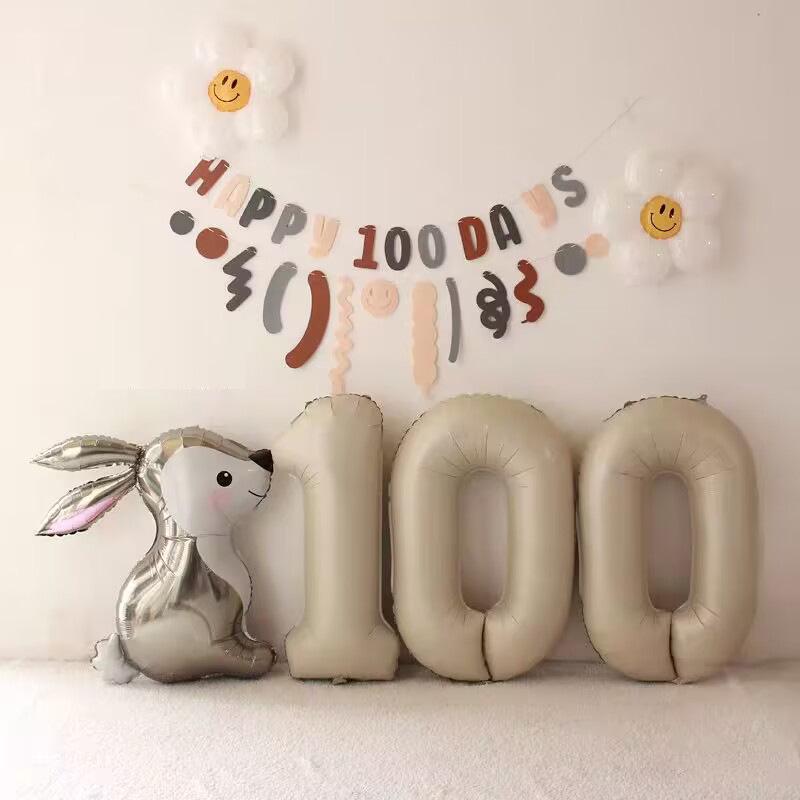 100 Days Birthday Banner: Forest-Themed Baby Anniversary Decoration with Pull Flags and Balloons