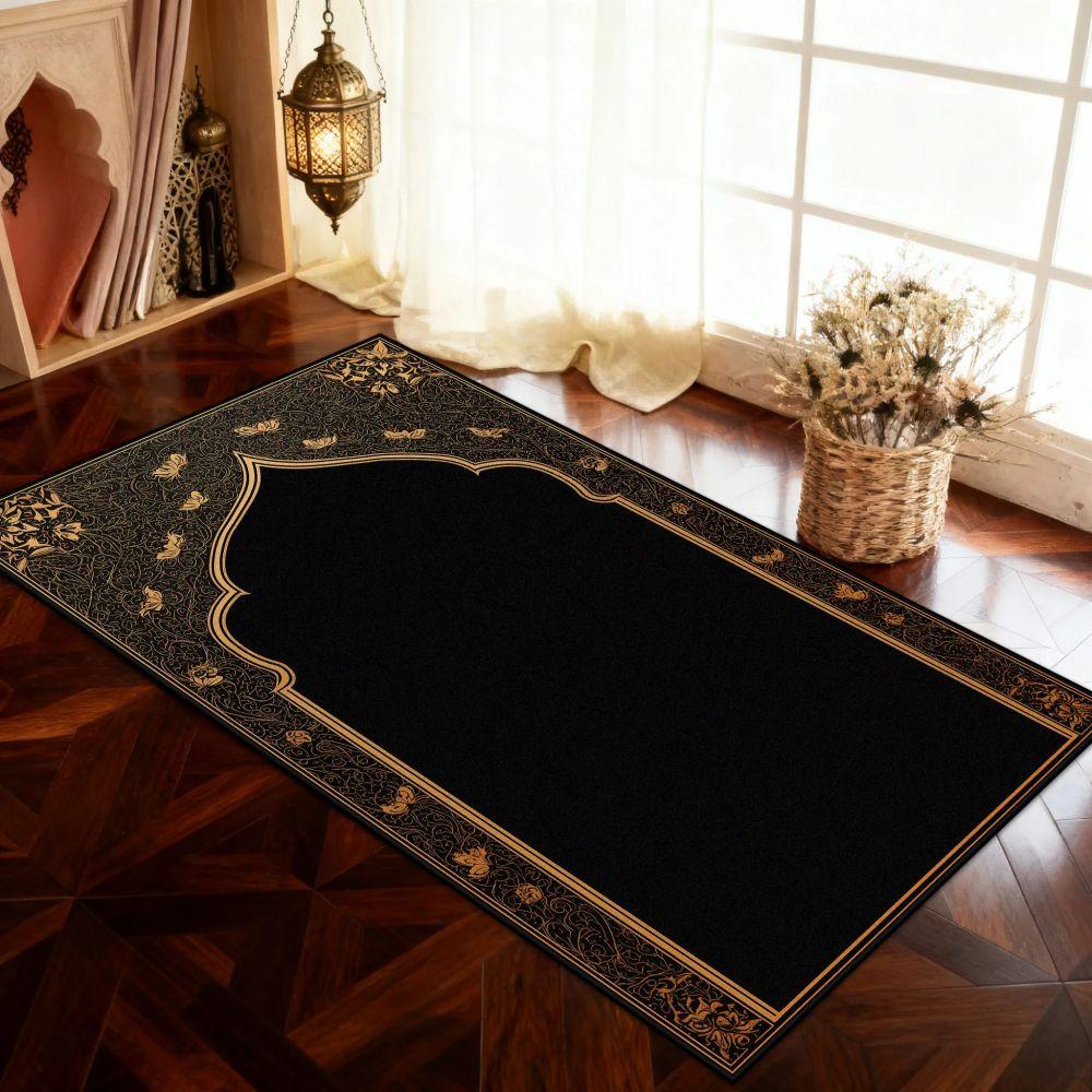 Tapete de Oração Muçulmano Tapete Preto para Sala de Estar Tapete de Sofá Decoração de Casa Tapete de Cabeceira de Quarto Tapete para Salão Corredor Tapete de Chão Capacho Lavável
