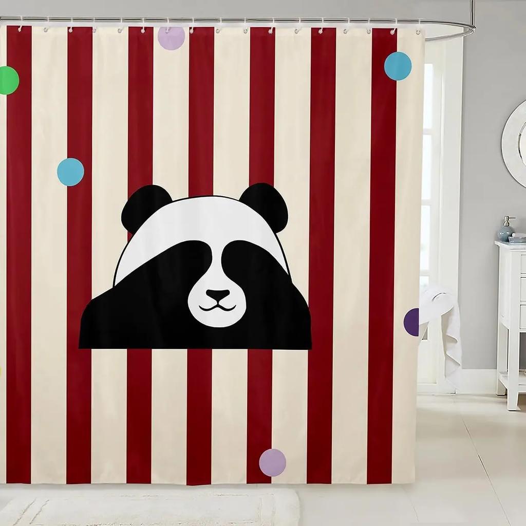 3D Black Cat Shower Curtain Green Plants Patchwork Geometric Plaid Bathroom Curtain for Kids Teens Adults Cute Pet Animal Mode