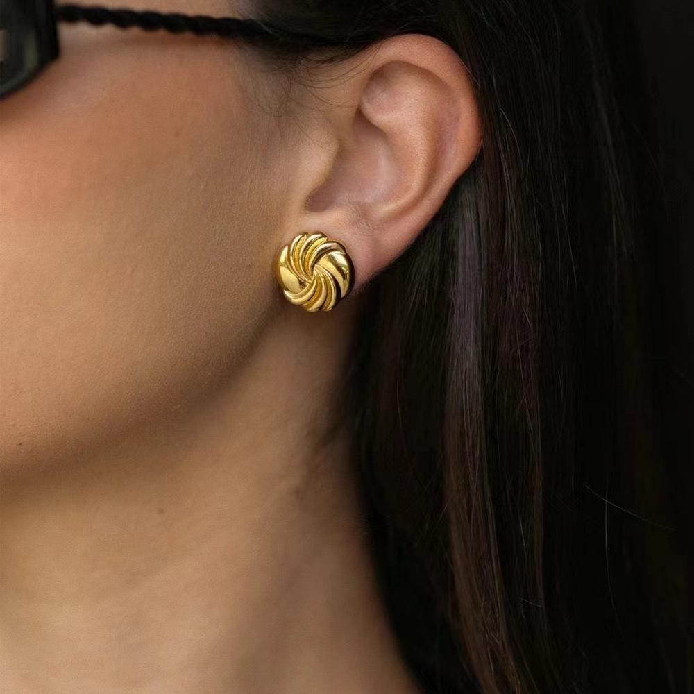 Creative Gold Plated Stainless Steel Round Geometric Earrings for Women Statement Geometric Studs Fashion Jewelry Waterproof