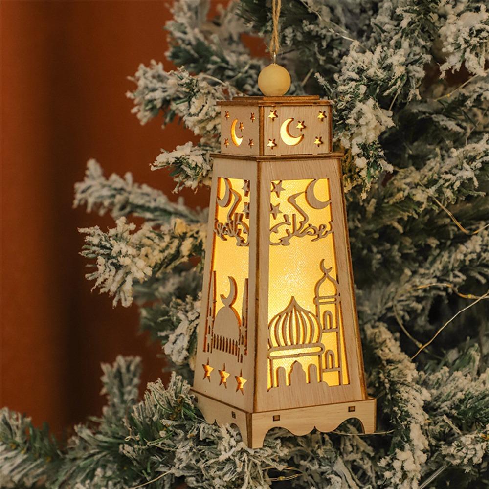 Moon Star Wooden Ornaments LED Light Ramadan EID Mubarak Decoration For Home Islam Muslim Decor