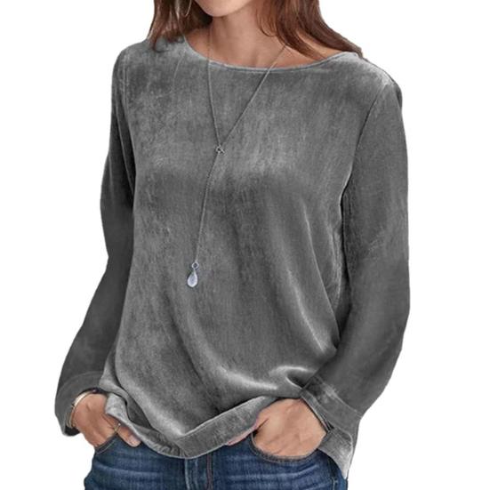 

Пуловер Топ с круглым вырезом, теплая, приятная на ощупь женская осенне-зимняя повседневная однотонная блузка, повседневная одежда XL серый