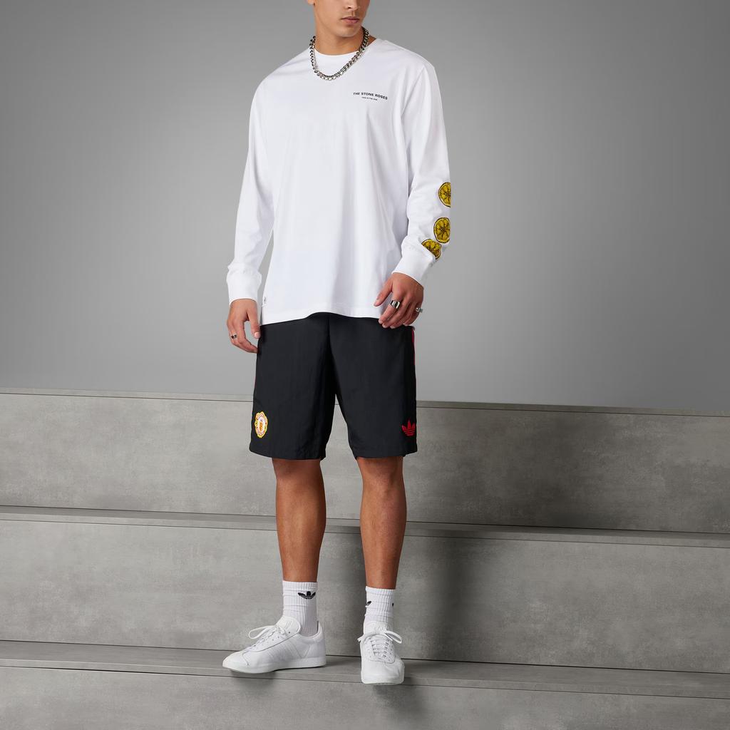 Adidas X Stone Roses Collaboration Manchester United Letter Pattern Printed Retro Football Casual Culture Long Sleeve T-Shirt Men T-Shirt White IP9192