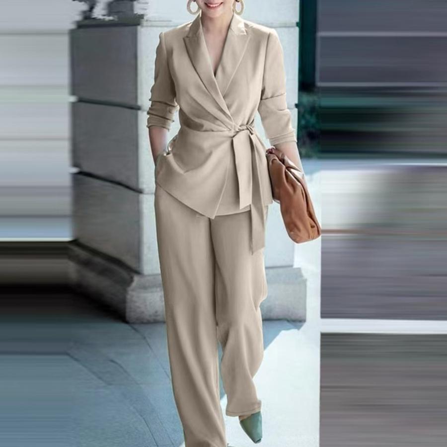 Autumn Fashion Elegant Women's Casual Solid Color Suit Set with Tie