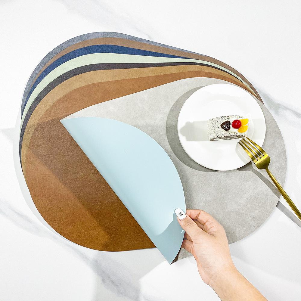 Nordic Style Dubbelzijdige Rundleer Placemat - Waterdichte & Oliebestendige Ovale Isolatiemat