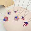 High Quality Ins American Independence Day Series Simple Necklace Fashion Diamond Wings Love Flag Pendant Collarbone Chain